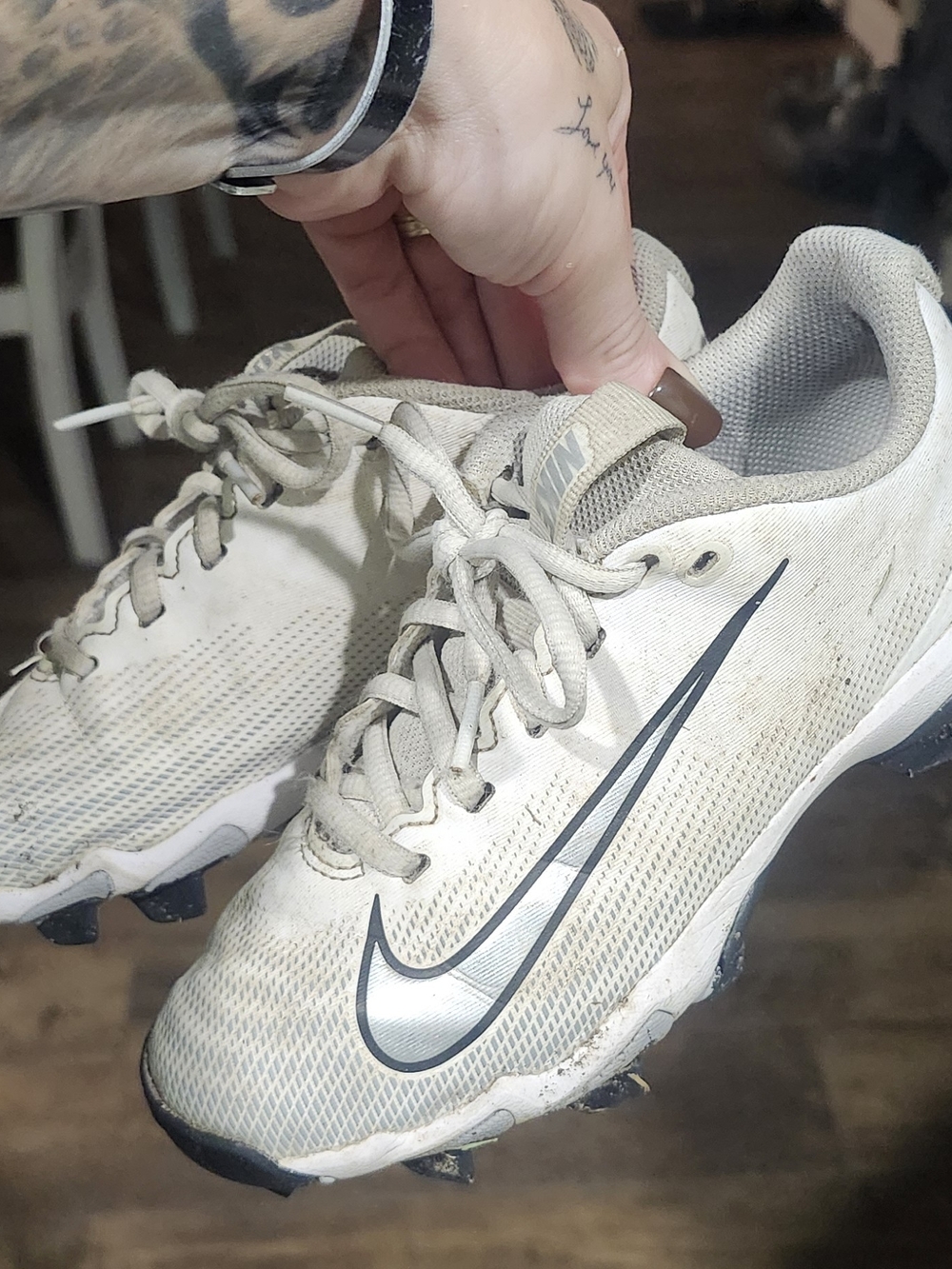Nike Beige and Black Youth Cleats 2.5
